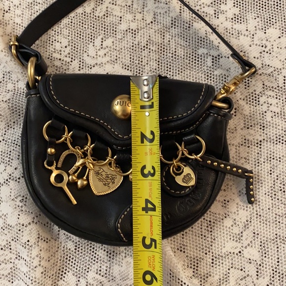 Y2K Juicy Couture VINTAGE CHARM Mini bag BLACK LEATHER PURSE WRISTLET - Picture 12 of 14